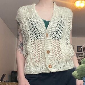 Women's Vintage Cream Knit Sweater Vest